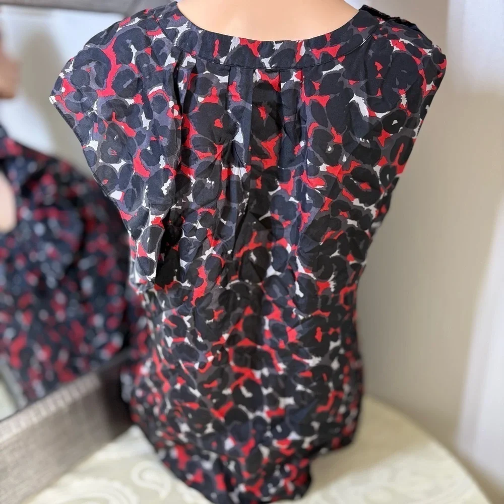 Michael Kors Black and Red Ruffled Cap Sleeve Blouse